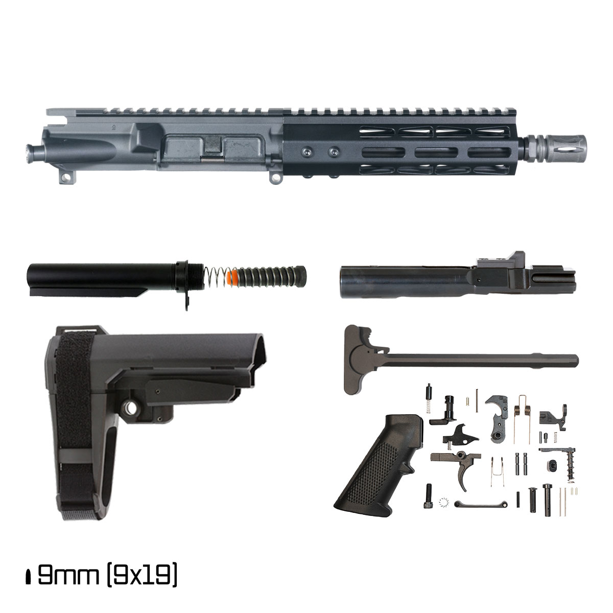 Davidson Defense Aftershock w/SBA3 Brace 8.3-inch 1:10 9MM AR-15 Freefloat M-Lok Handguard Pistol Full Build Kit