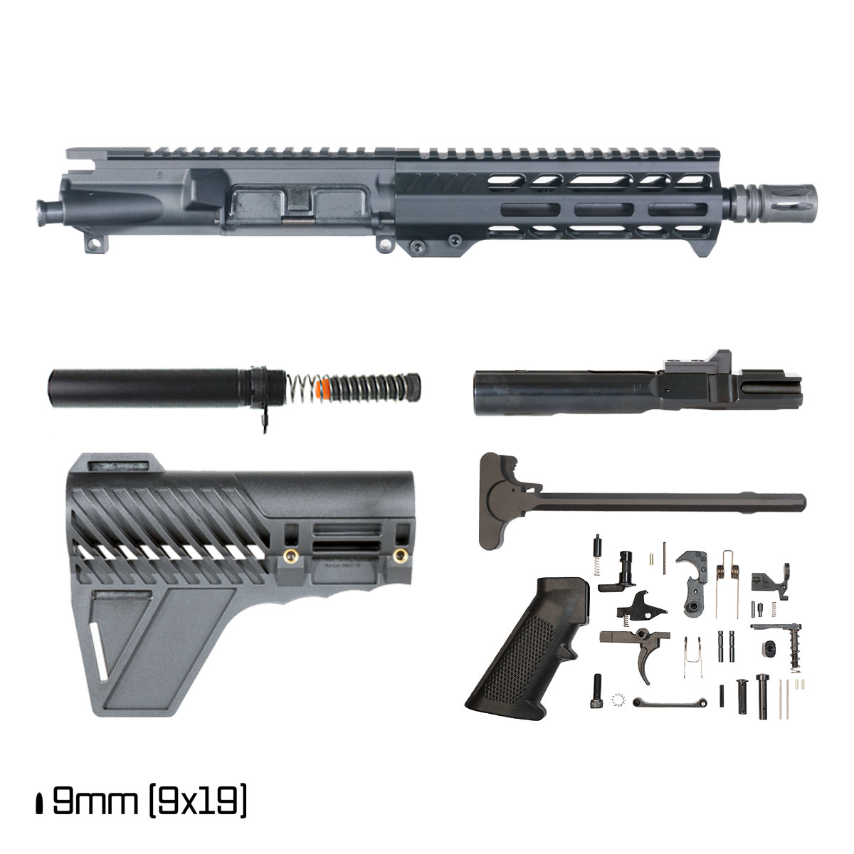 Davidson Defense Recursion w/Gauntlet Arms Brace 8.3-inch 1:10 9MM AR-15 Freefloat M-Lok Handguard Pistol Full Build Kit