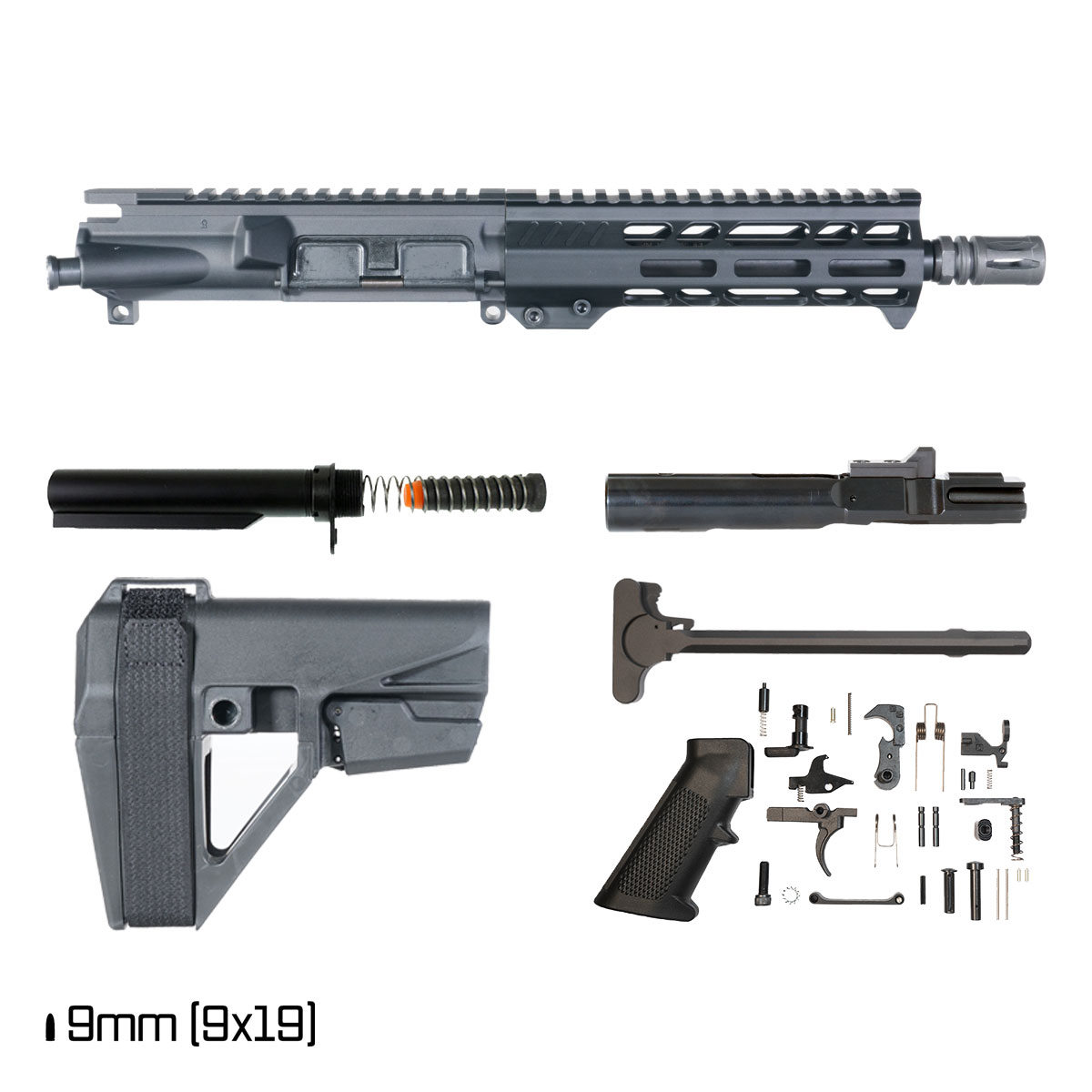 Davidson Defense Recursion w/SBA5 Brace 8.3-inch 1:10 9MM AR-15 Freefloat M-Lok Handguard Pistol Full Build Kit