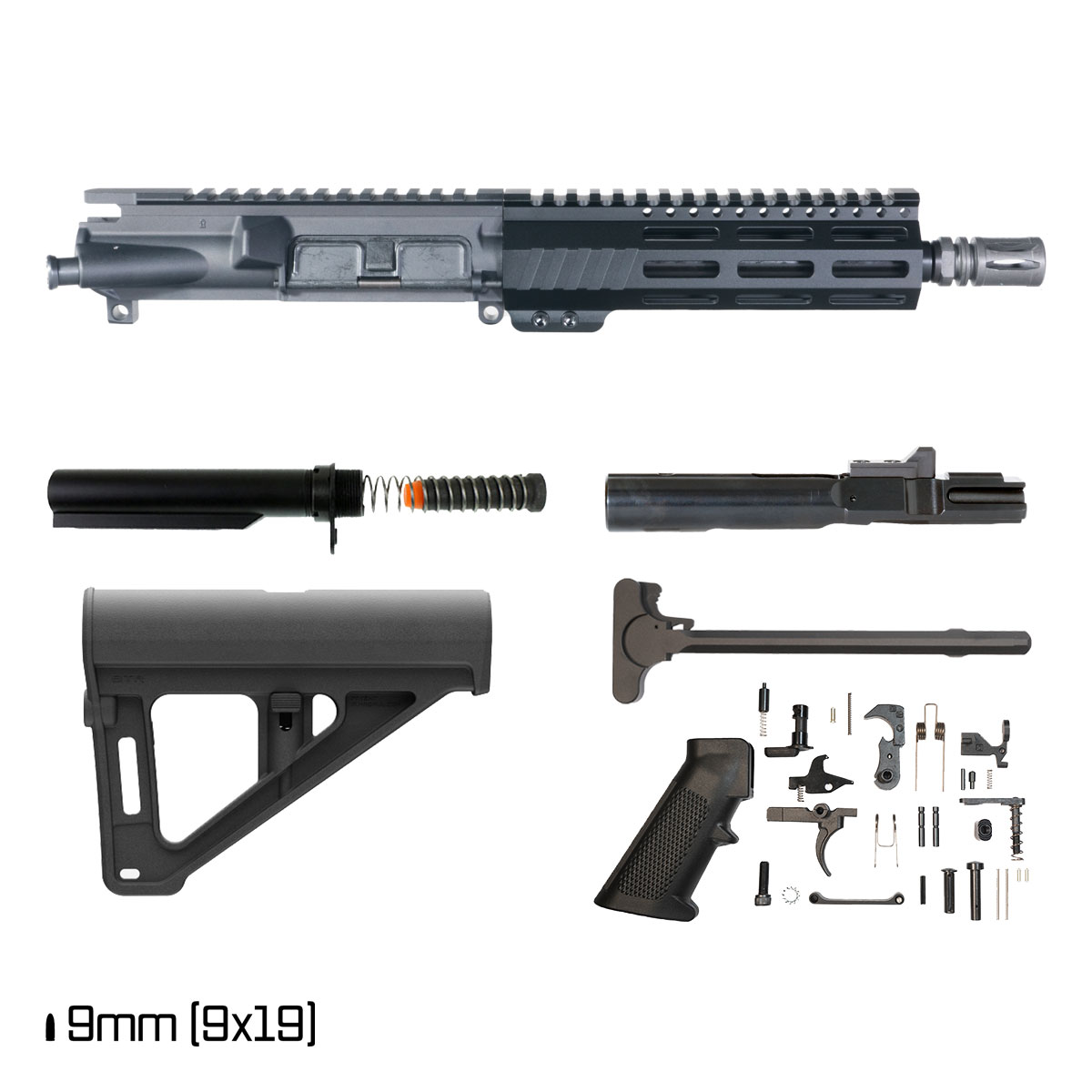 Davidson Defense Aegis w/Magpul BTR Brace 8.3-inch 1:10 9MM AR-15 Freefloat M-Lok Handguard Pistol Full Build Kit
