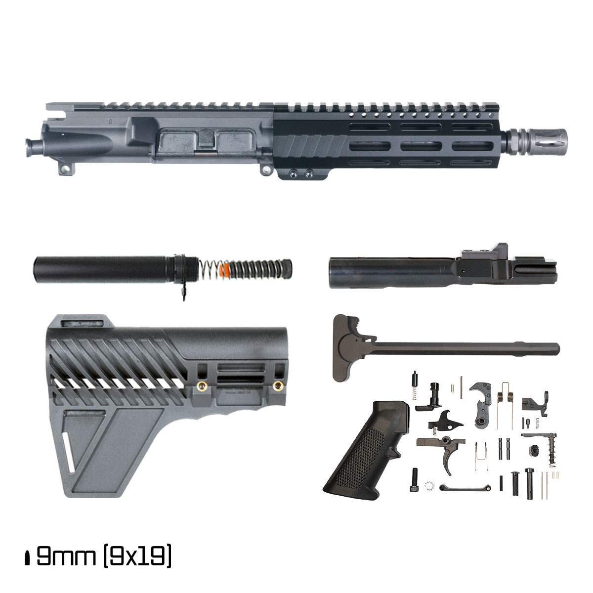 Davidson Defense Aegis w/Gauntlet Arms Brace 8.3-inch 1:10 9MM AR-15 Freefloat M-Lok Handguard Pistol Full Build Kit