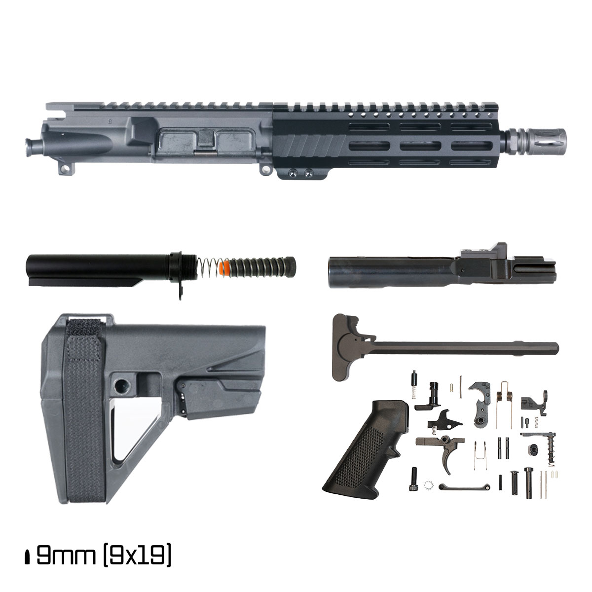 Davidson Defense Aegis w/SBA5 Brace 8.3-inch 1:10 9MM AR-15 Freefloat M-Lok Handguard Pistol Full Build Kit