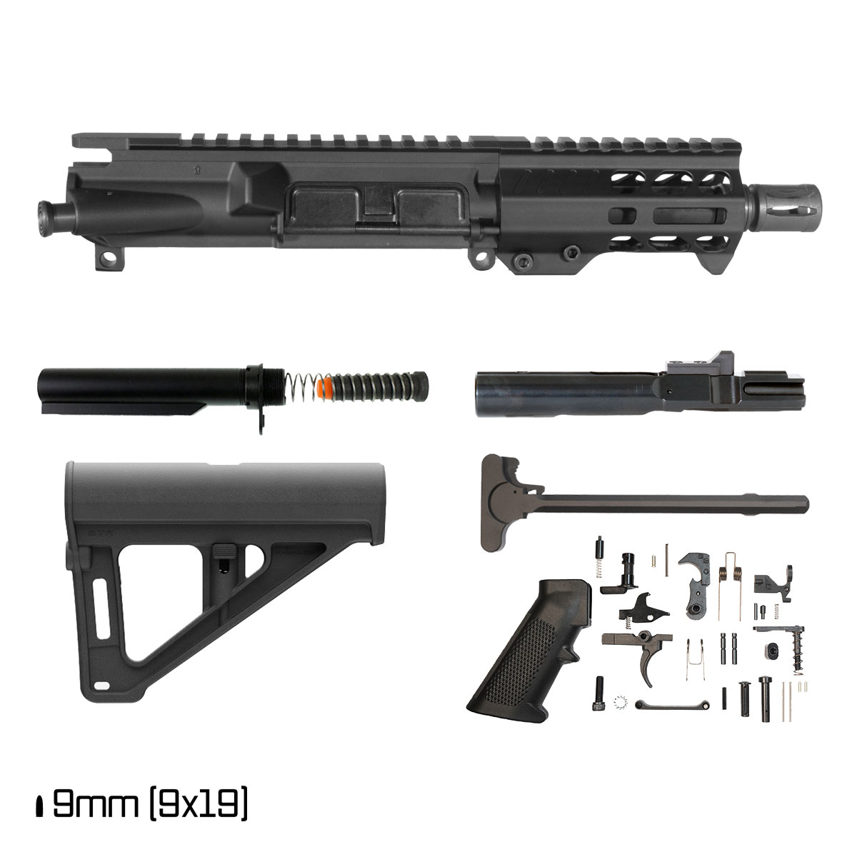 Davidson Defense Hard Count w/Magpul BTR Brace 5-inch 1:10 9MM AR-9 Freefloat M-Lok Handguard Pistol Full Build Kit