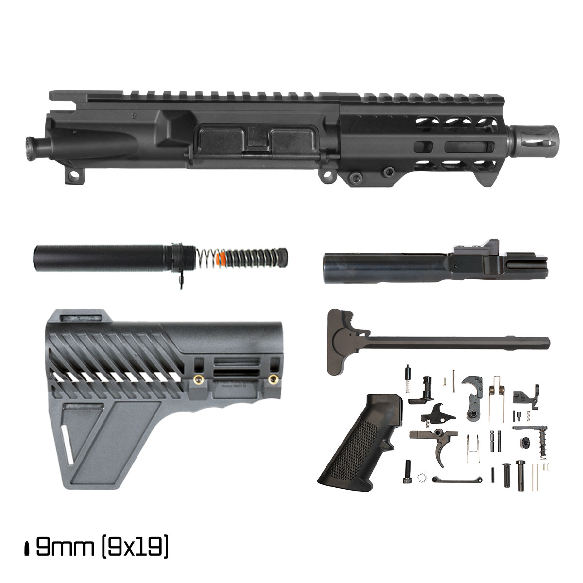 Davidson Defense Hard Count w/Gauntlet Arms Brace 5-inch 1:10 9MM AR-9 Freefloat M-Lok Handguard Pistol Full Build Kit