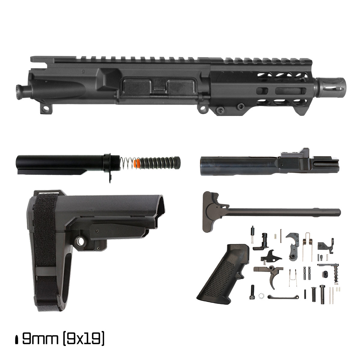 Davidson Defense Hard Count w/SBA3 Brace 5-inch 1:10 9MM AR-9 Freefloat M-Lok Handguard Pistol Full Build Kit