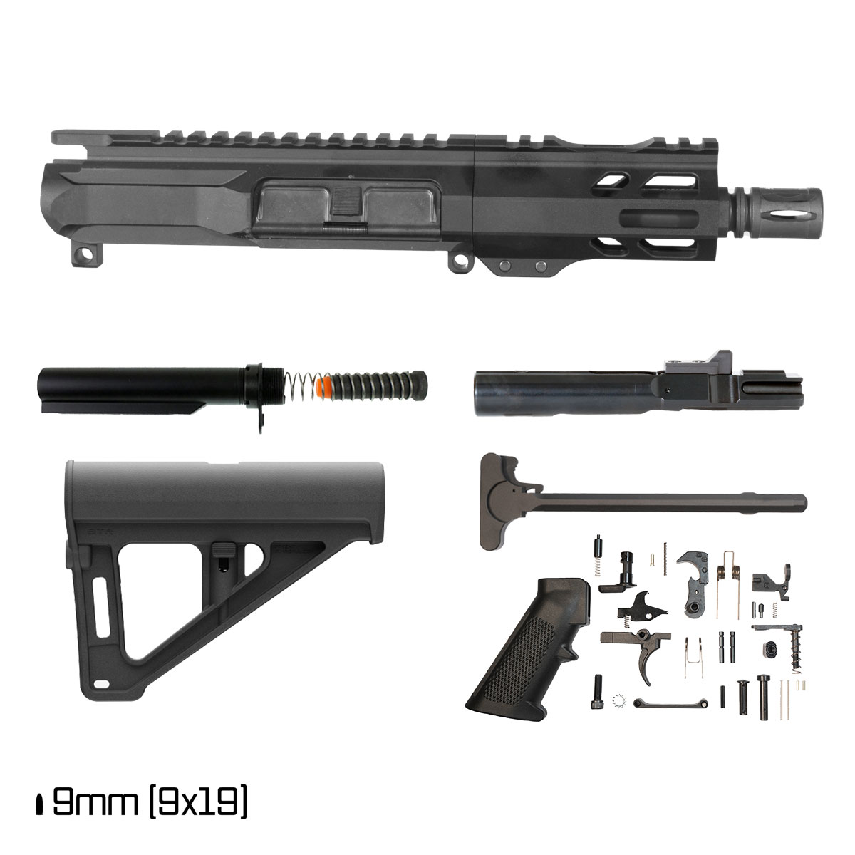 Ronin Competition w/Magpul BTR Brace 5-inch 1:10 9MM AR-9 Freefloat M-Lok Handguard Pistol Full Build Kit