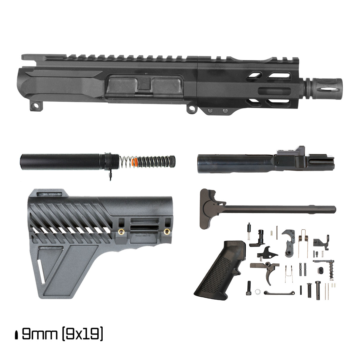 Davidson Defense Ronin Competition w/Gauntlet Arms Brace 5-inch 1:10 9MM AR-9 Freefloat M-Lok Handguard Pistol Full Build Kit