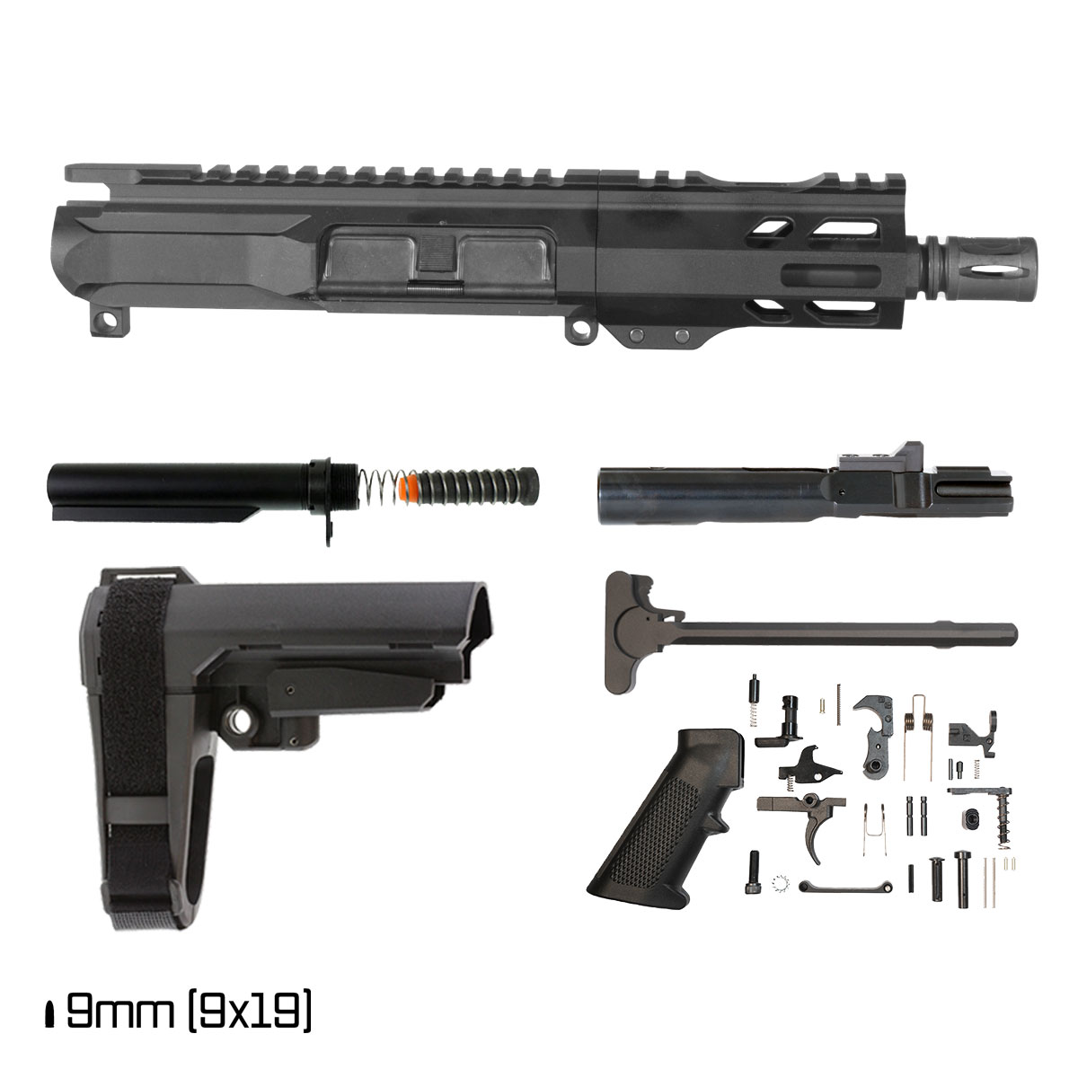 Davidson Defense Ronin Competition w/SBA3 Brace 5-inch 1:10 9MM AR-9 Freefloat M-Lok Handguard Pistol Full Build Kit