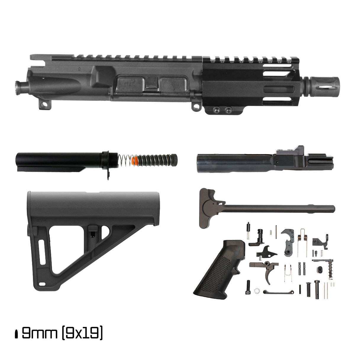 Davidson Defense Nightshift w/Magpul BTR Brace 5-inch 1:10 9MM AR-9 Freefloat M-Lok Handguard Pistol Full Build Kit