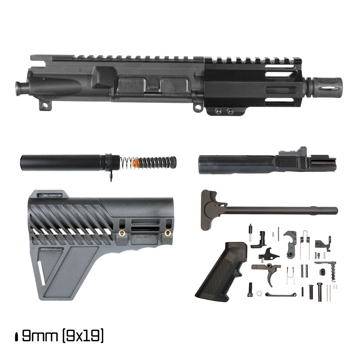 Davidson Defense Nightshift w/Gauntlet Arms Brace 5-inch 1:10 9MM AR-9 Freefloat M-Lok Handguard Pistol Full Build Kit