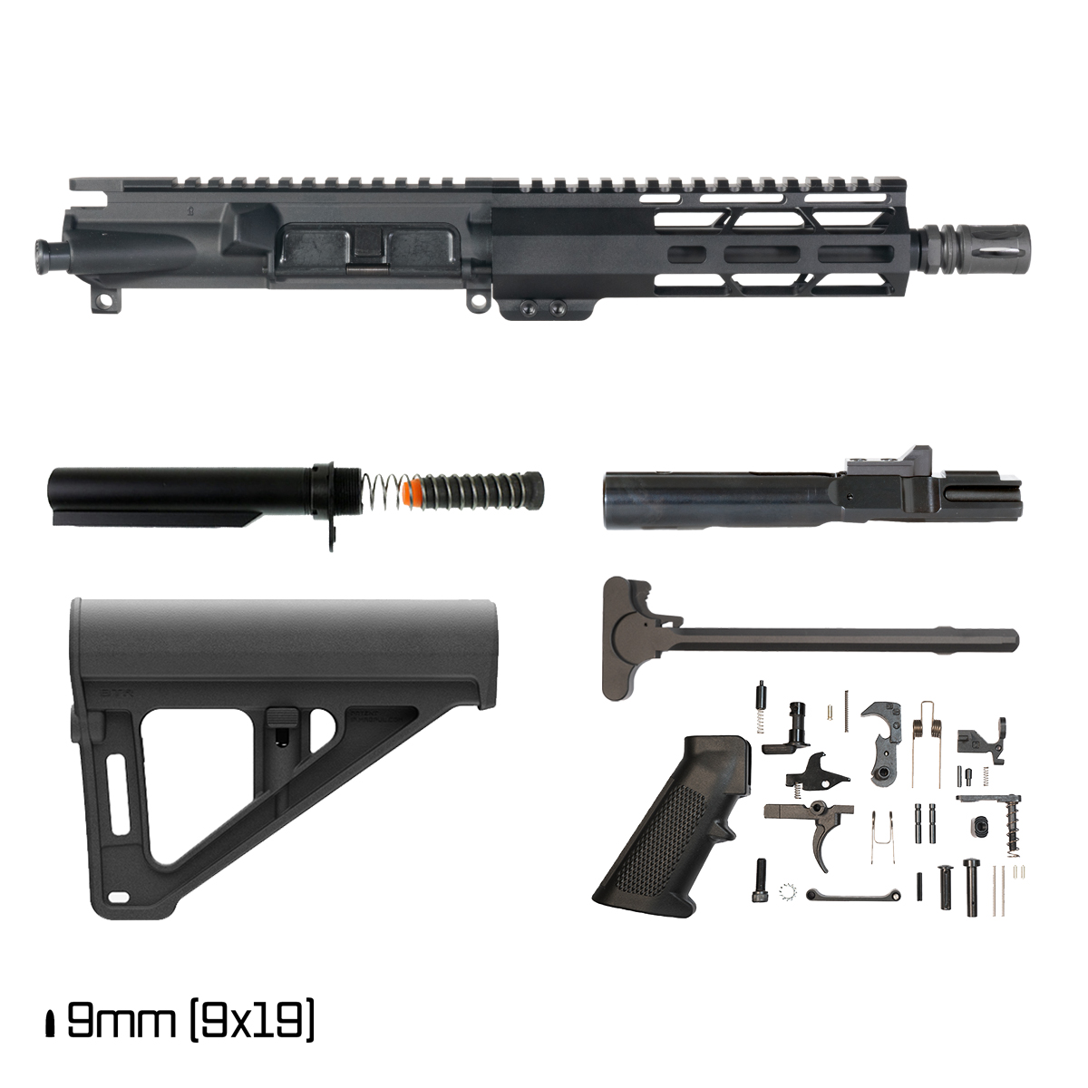 Davidson Defense Afterhours w/Magpul BTR Brace 8.3-inch 1:10 9MM AR-9 Freefloat M-Lok Handguard Pistol Full Build Kit