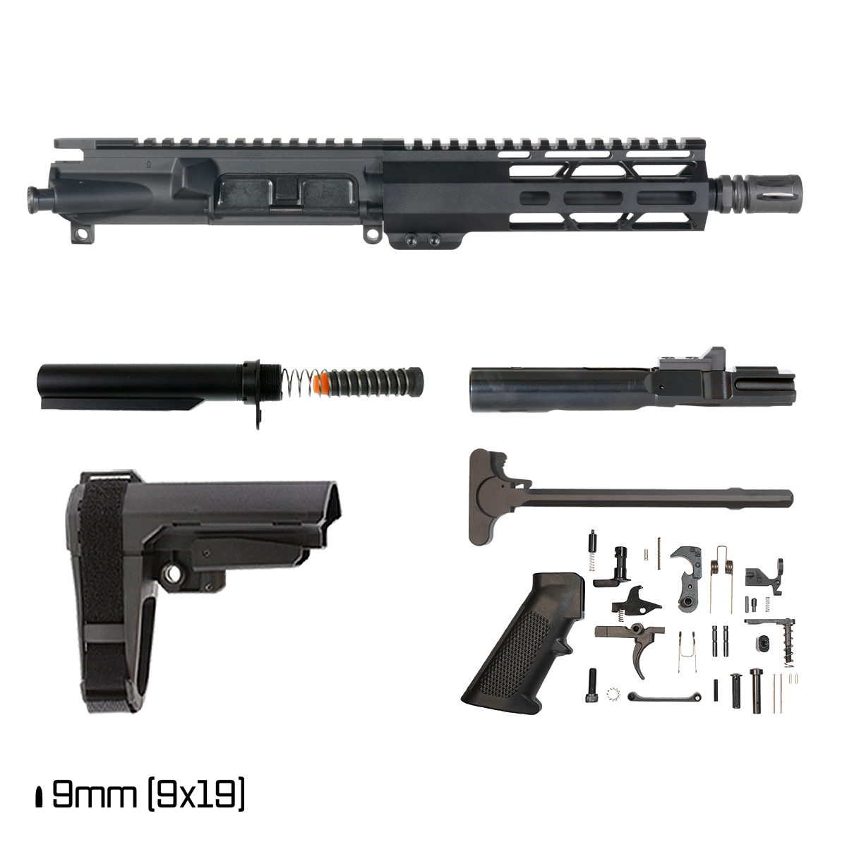 Davidson Defense Afterhours w/SBA3 Brace 8.3-inch 1:10 9MM AR-9 Freefloat M-Lok Handguard Pistol Full Build Kit