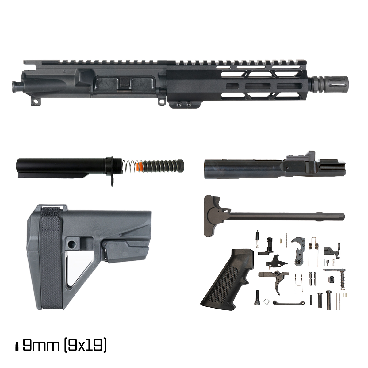 Davidson Defense Afterhours w/SBA5 Brace 8.3-inch 1:10 9MM AR-9 Freefloat M-Lok Handguard Pistol Full Build Kit