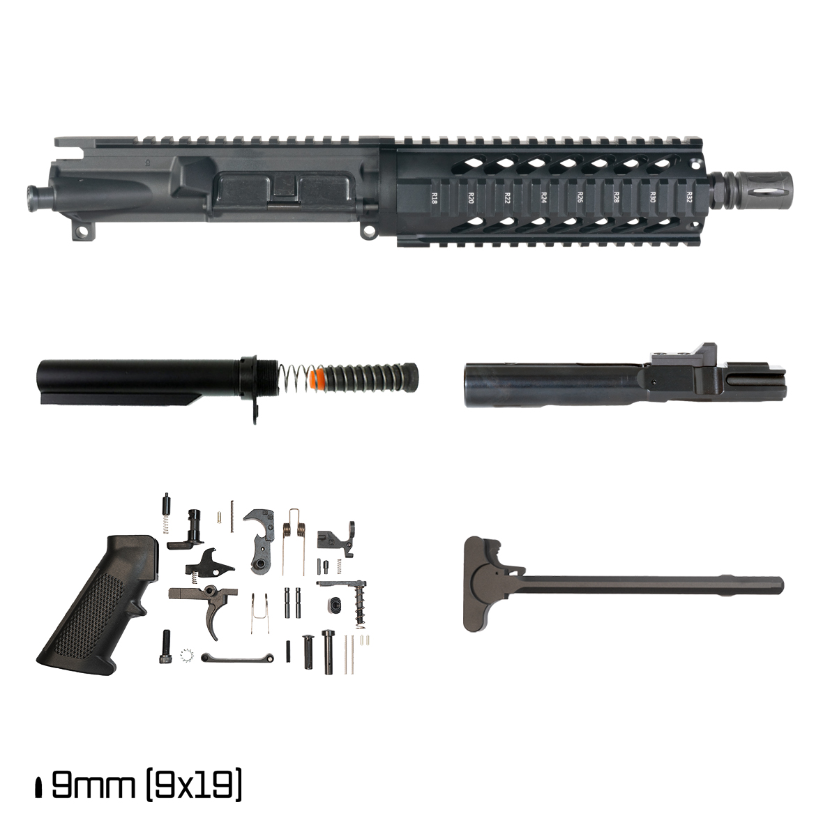 Davidson Defense Waypoint 8.3-inch 1:10 9MM AR-9 Freefloat Quad-Rail Handguard Pistol Full Build Kit, SBR Ready