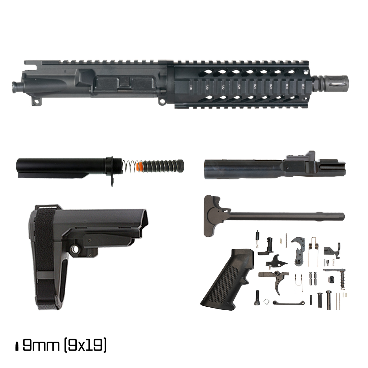 Davidson Defense Waypoint w/SBA3 Brace 8.3-inch 1:10 9MM AR-9 Freefloat Quad-Rail Handguard Pistol Full Build Kit