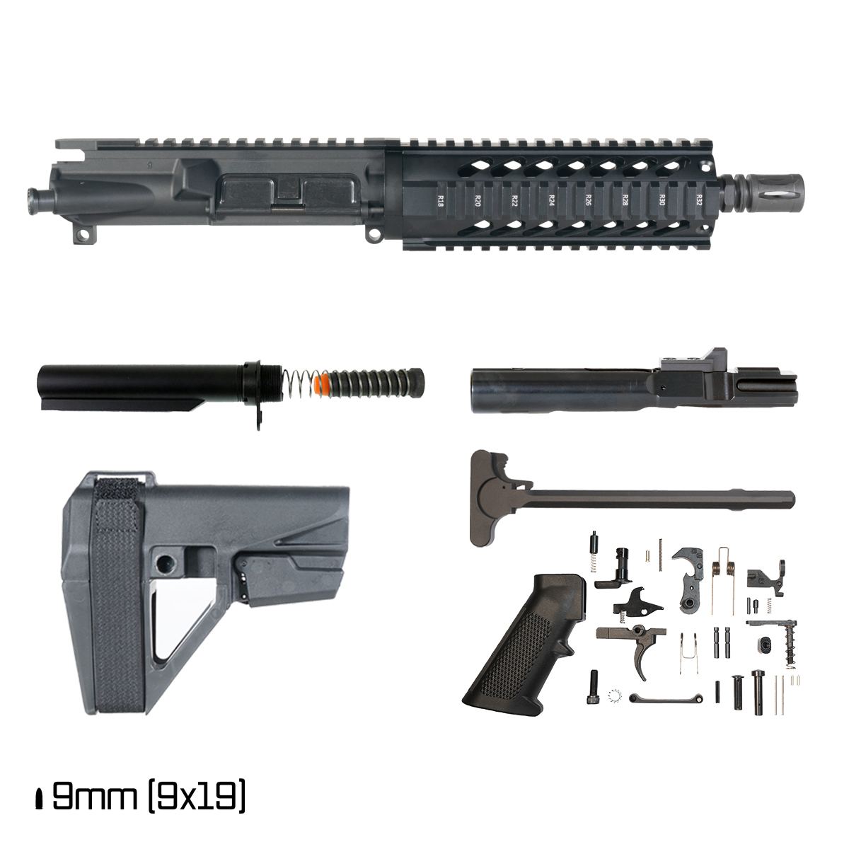 Davidson Defense Waypoint w/SBA5 Brace 8.3-inch 1:10 9MM AR-9 Freefloat Quad-Rail Handguard Pistol Full Build Kit