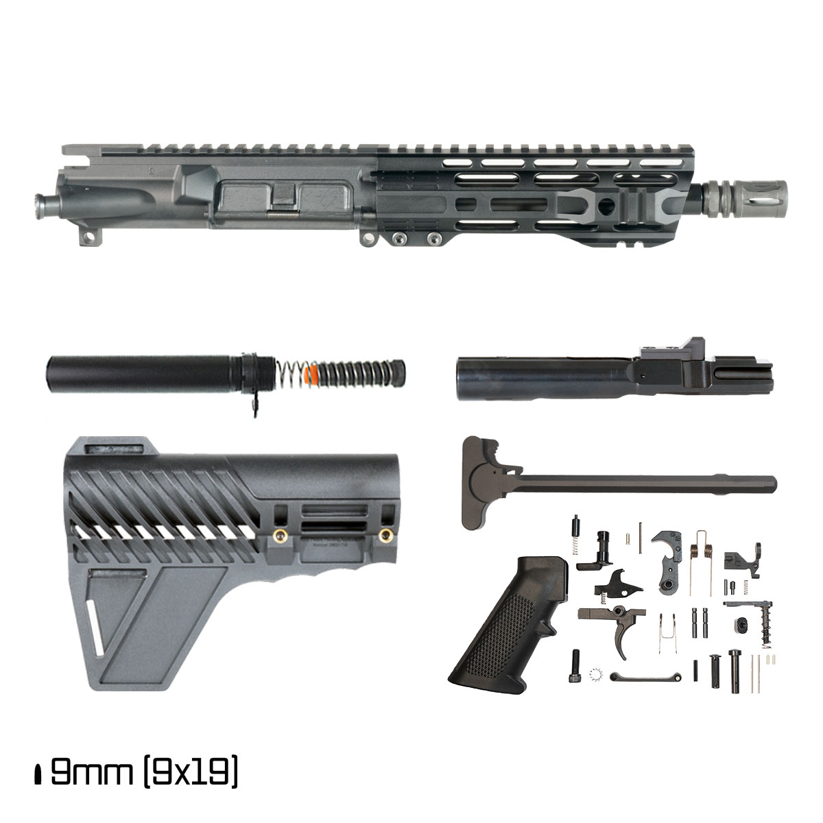 Davidson Defense Cold Start w/Gauntlet Arms Brace 8.3-inch 1:10 9MM AR-9 Freefloat M-Lok Handguard Pistol Full Build Kit
