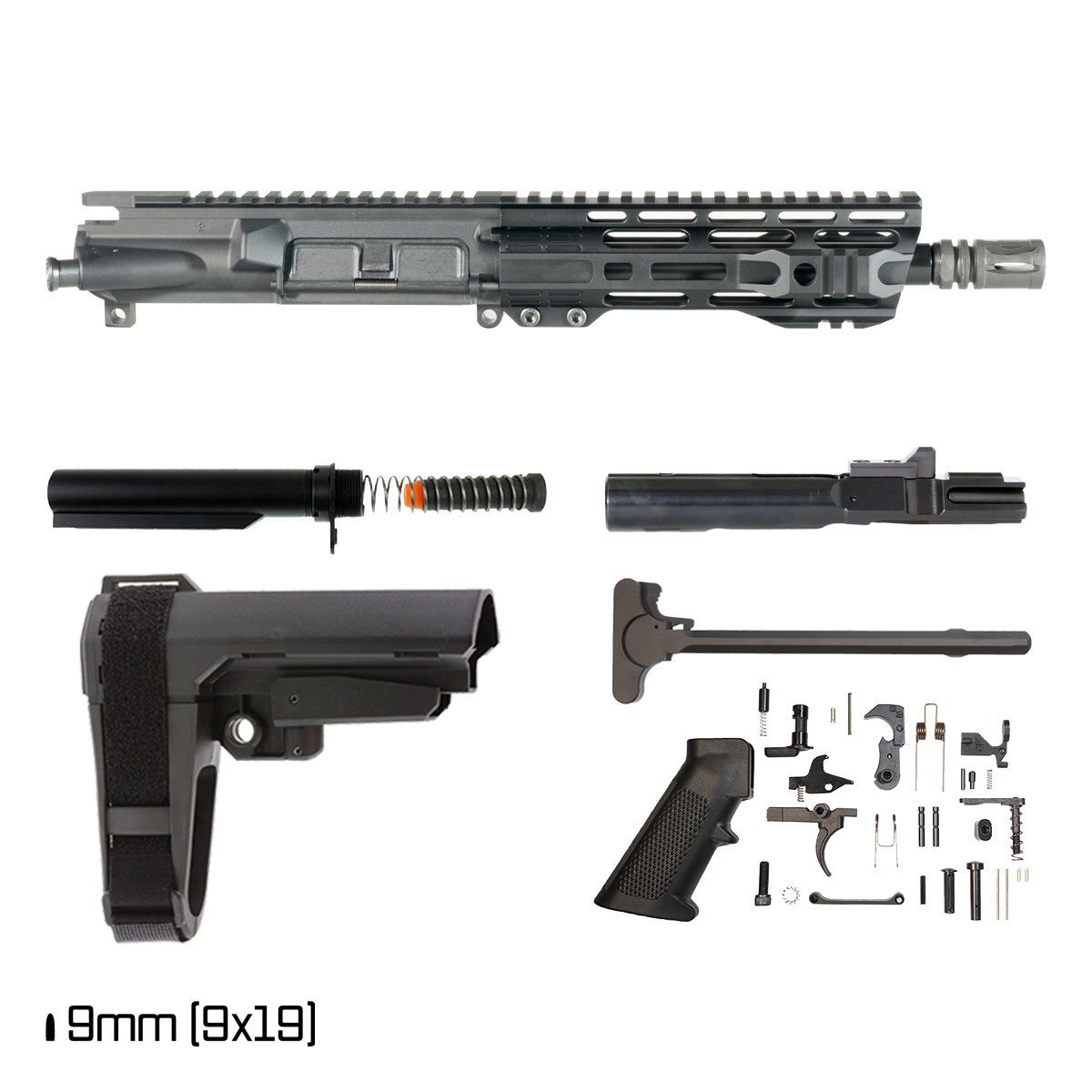 Davidson Defense Cold Start w/SBA3 Brace 8.3-inch 1:10 9MM AR-9 Freefloat M-Lok Handguard Pistol Full Build Kit