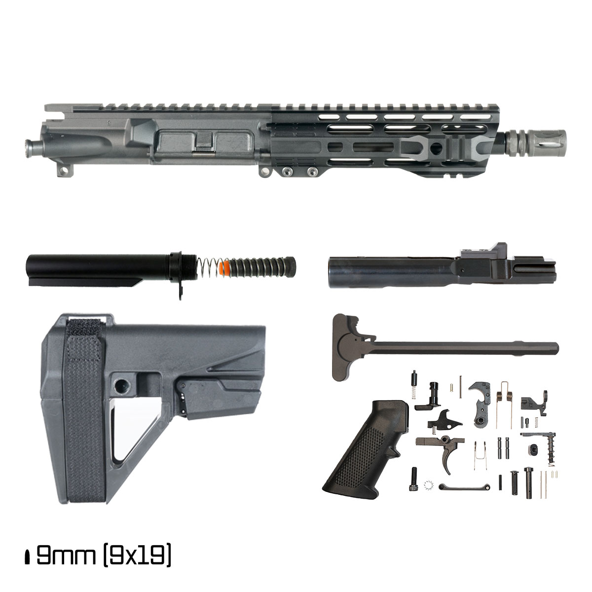 Davidson Defense Cold Start w/SBA5 Brace 8.3-inch 1:10 9MM AR-9 Freefloat M-Lok Handguard Pistol Full Build Kit