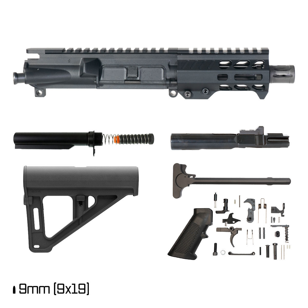 Davidson Defense Harddeck w/Magpul BTR Brace 4.5-inch 1:10 9MM AR-9 Freefloat M-Lok Handguard Pistol Full Build Kit