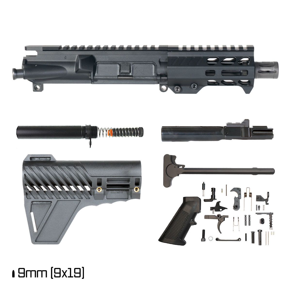 Davidson Defense Harddeck w/Gauntlet Arms Brace 4.5-inch 1:10 9MM AR-9 Freefloat M-Lok Handguard Pistol Full Build Kit