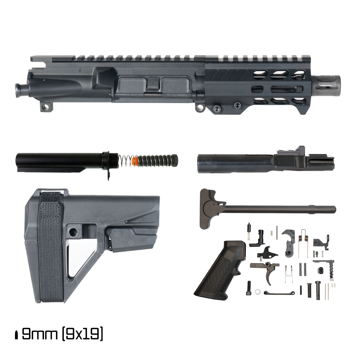 Davidson Defense Harddeck w/SBA5 Brace 4.5-inch 1:10 9MM AR-9 Freefloat M-Lok Handguard Pistol Full Build Kit