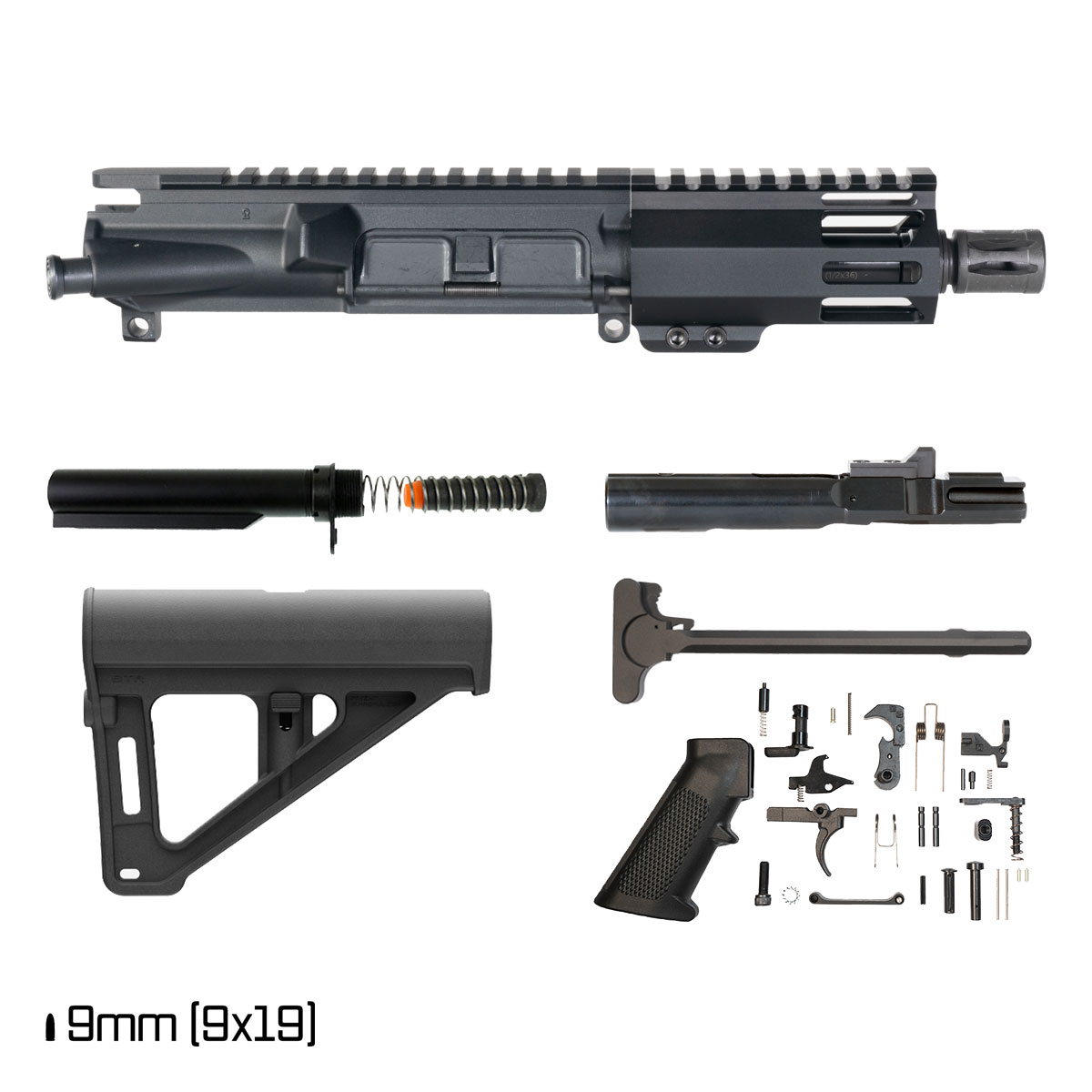 Davidson Defense Power Grid w/Magpul BTR Brace 4.5-inch 1:10 9MM AR-9 Freefloat M-Lok Handguard Pistol Full Build Kit