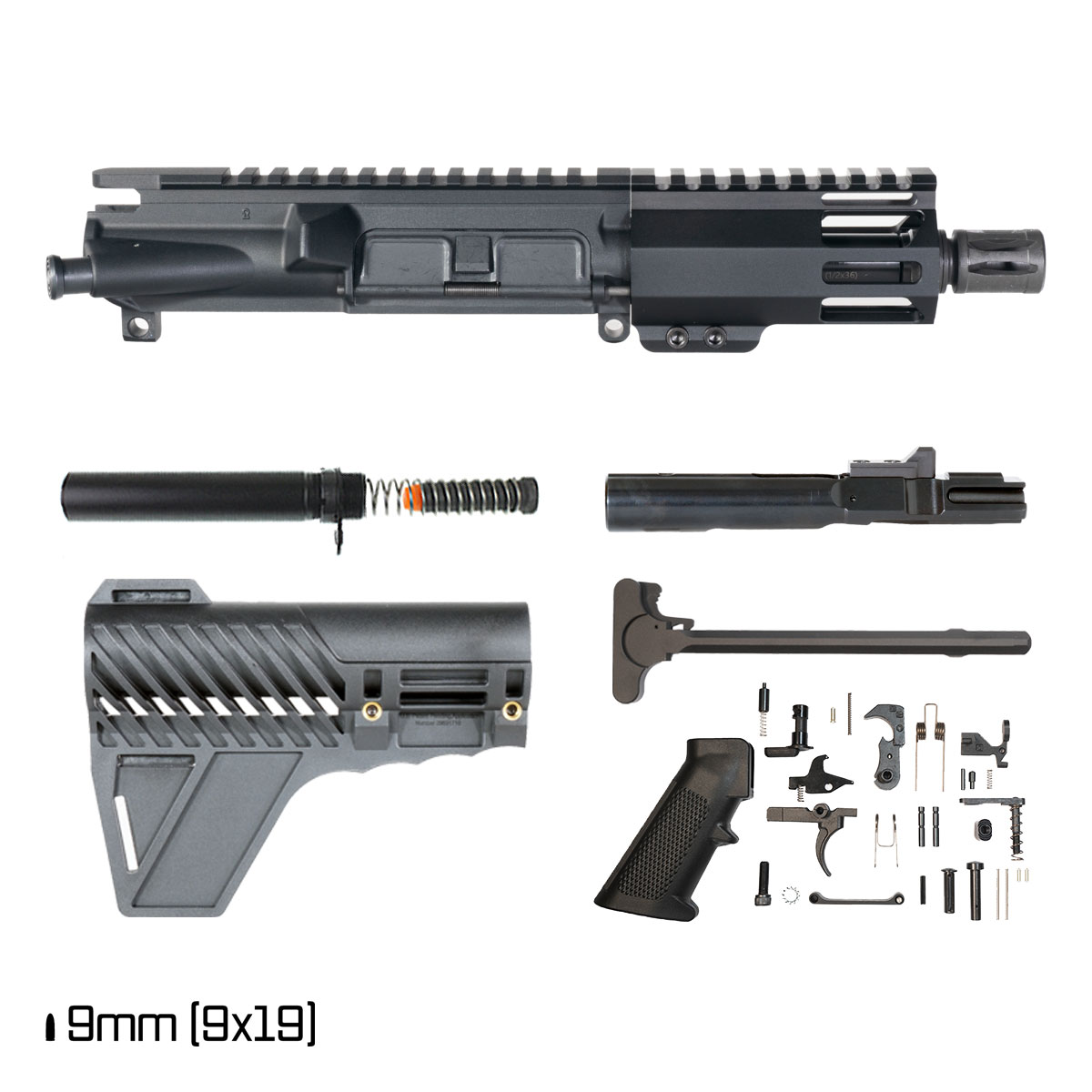 Davidson Defense Power Grid w/Gauntlet Arms Brace 4.5-inch 1:10 9MM AR-9 Freefloat M-Lok Handguard Pistol Full Build Kit
