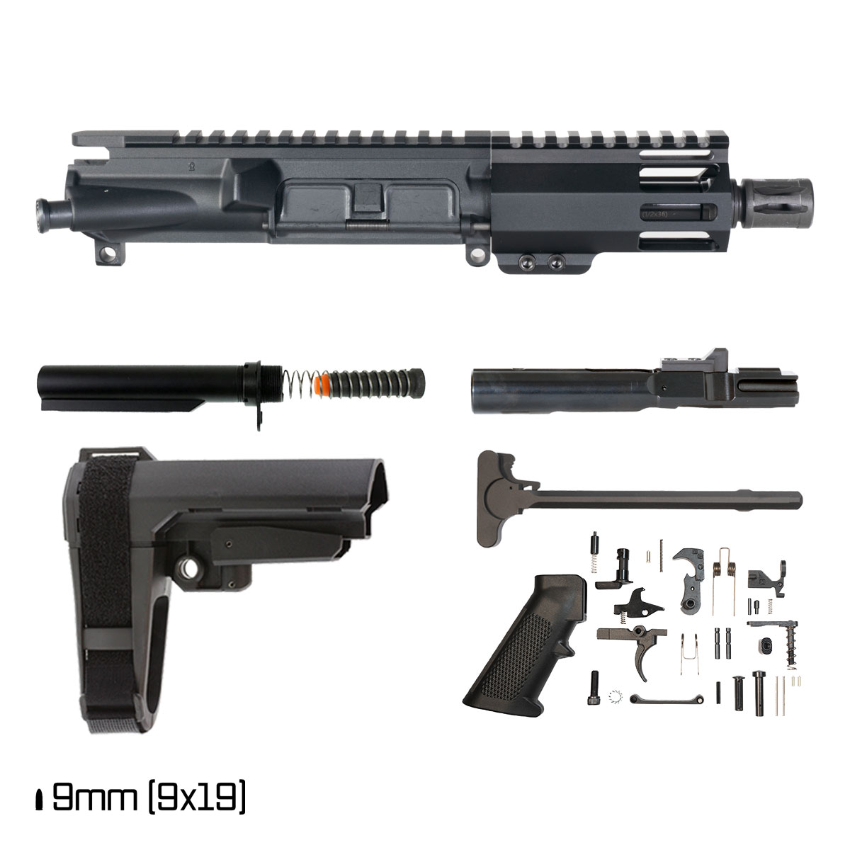 Davidson Defense Power Grid w/SBA3 Brace 4.5-inch 1:10 9MM AR-9 Freefloat M-Lok Handguard Pistol Full Build Kit