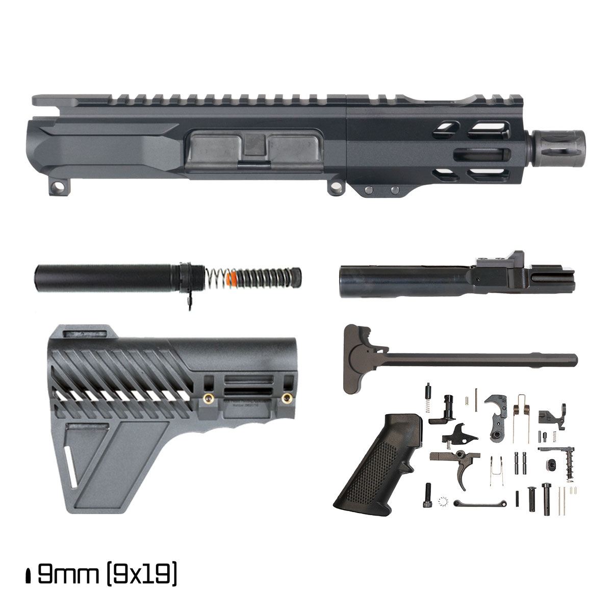 Davidson Defense Ronin Competition w/Gauntlet Arms Brace 4.5-inch 1:10 9MM AR-9 Freefloat M-Lok Handguard Pistol Full Build Kit