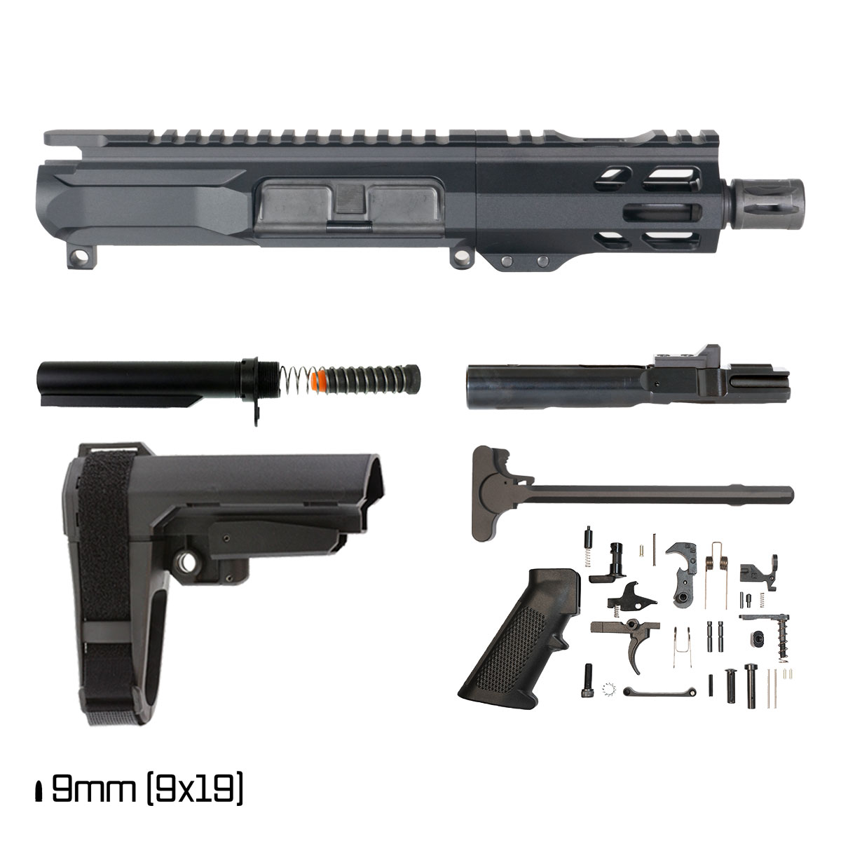 Davidson Defense Ronin Competition w/SBA3 Brace 4.5-inch 1:10 9MM AR-9 Freefloat M-Lok Handguard Pistol Full Build Kit