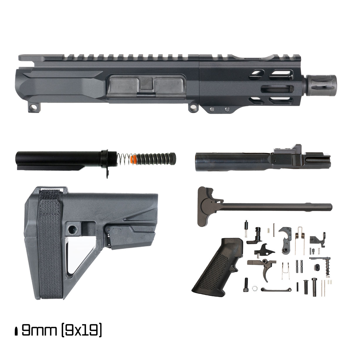 Davidson Defense Ronin Competition w/SBA5 Brace 4.5-inch 1:10 9MM AR-9 Freefloat M-Lok Handguard Pistol Full Build Kit
