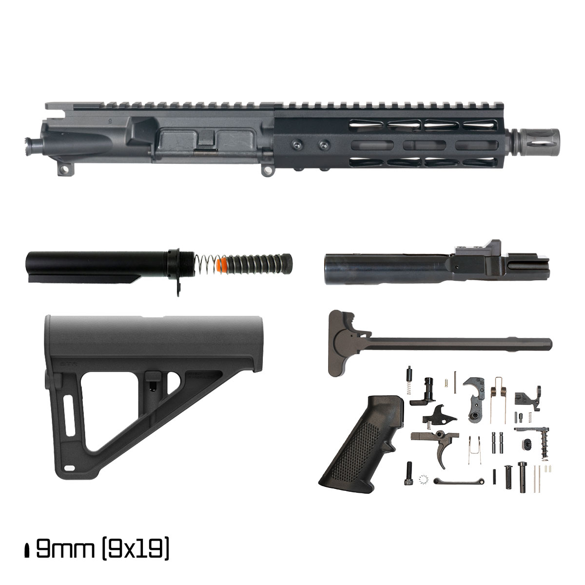 Davidson Defense Hardedge w/Magpul BTR Brace 7.5-inch 1:10 9MM AR-9 Freefloat M-Lok Handguard Pistol Full Build Kit