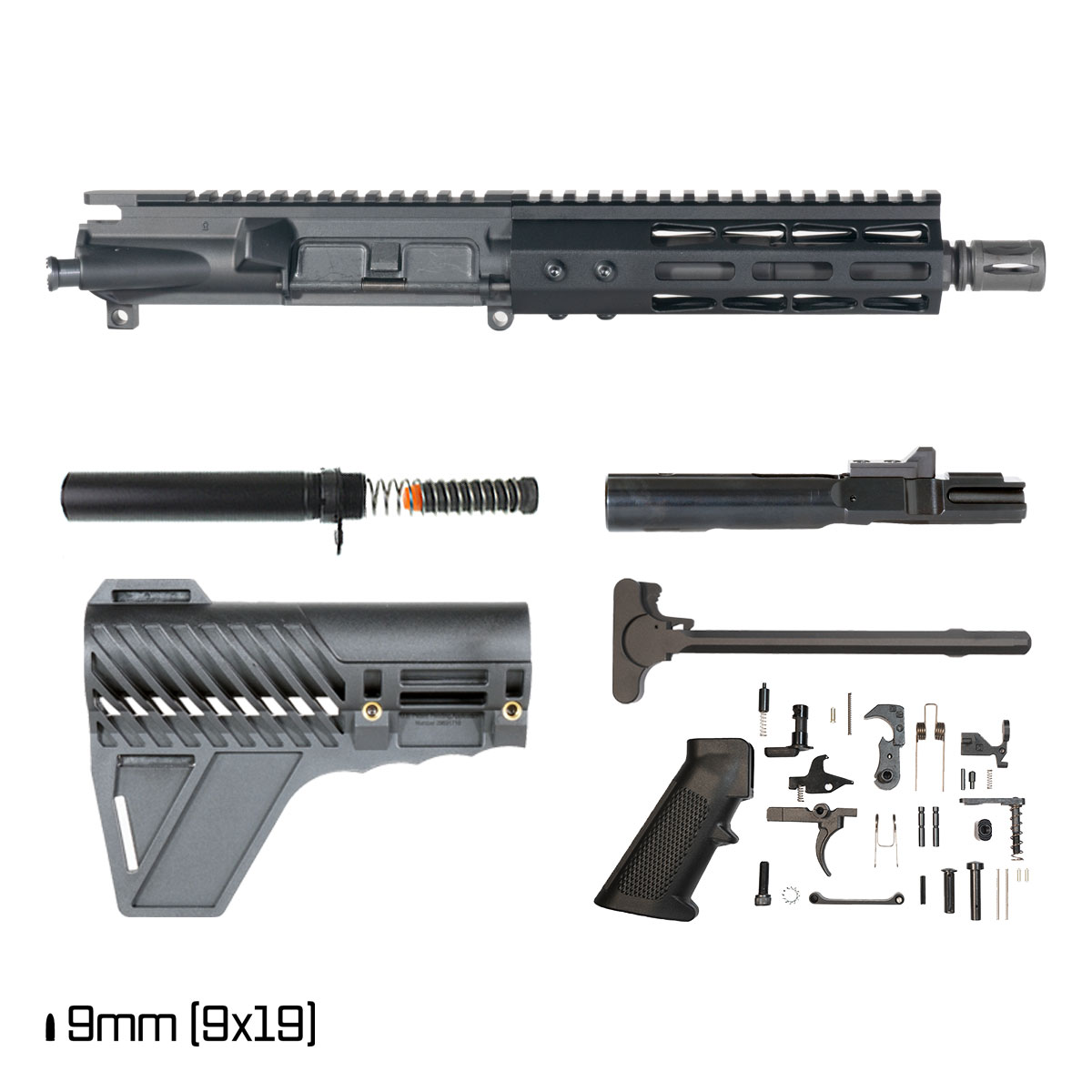 Davidson Defense Hardedge w/Gauntlet Arms Brace 7.5-inch 1:10 9MM AR-9 Freefloat M-Lok Handguard Pistol Full Build Kit