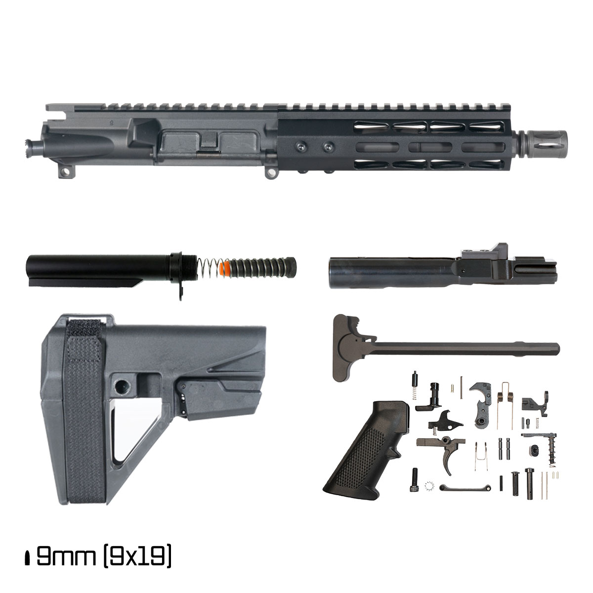 Davidson Defense Hardedge w/SBA5 Brace 7.5-inch 1:10 9MM AR-9 Freefloat M-Lok Handguard Pistol Full Build Kit
