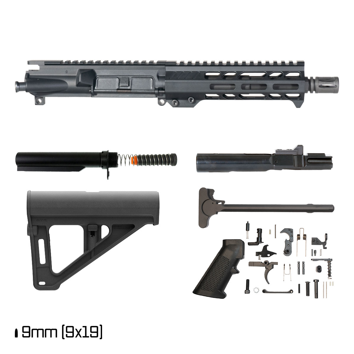 Davidson Defense Backstop w/Magpul BTR Brace 7.5-inch 1:10 9MM AR-9 Freefloat M-Lok Handguard Pistol Full Build Kit