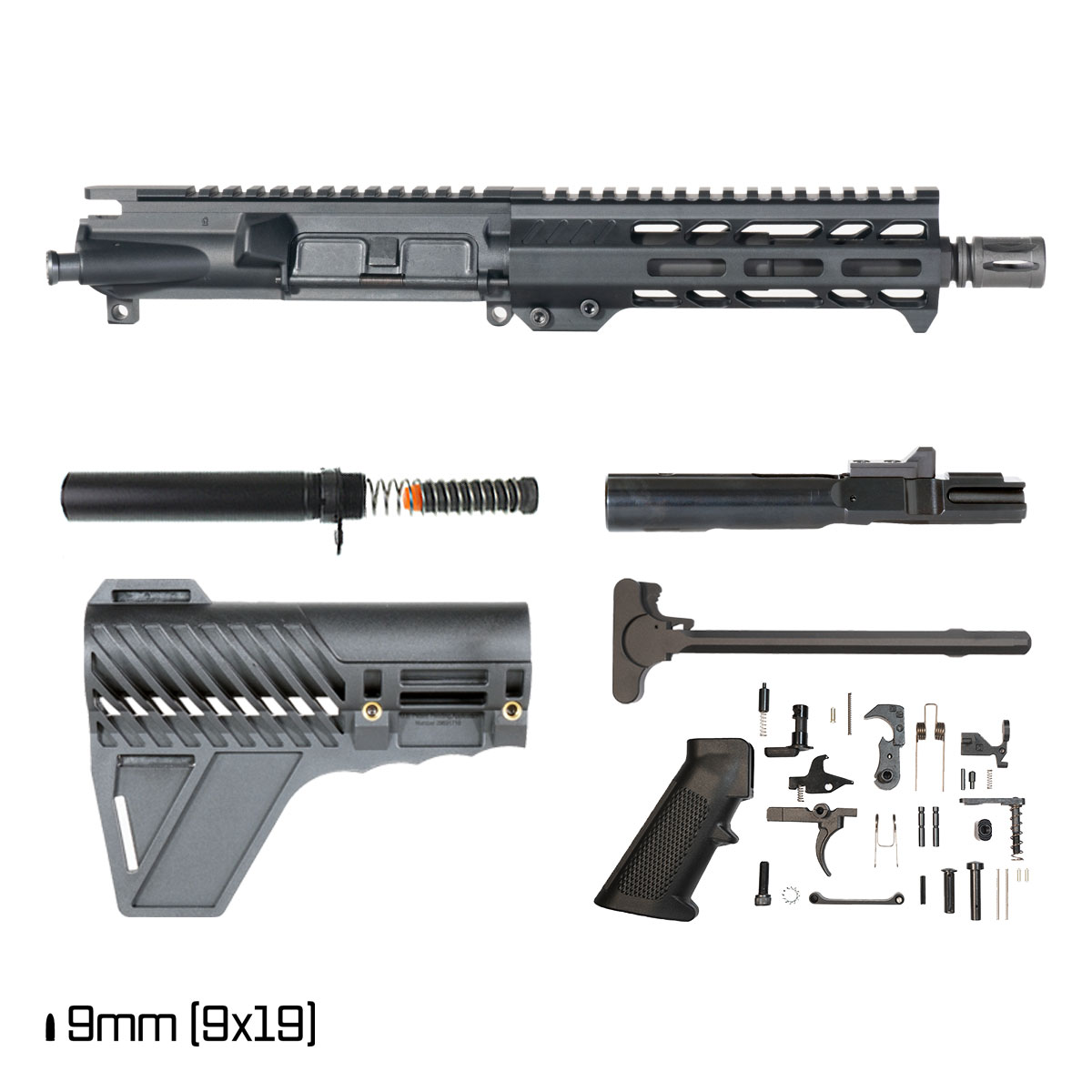 Davidson Defense Backstop w/Gauntlet Arms Brace 7.5-inch 1:10 9MM AR-9 Freefloat M-Lok Handguard Pistol Full Build Kit