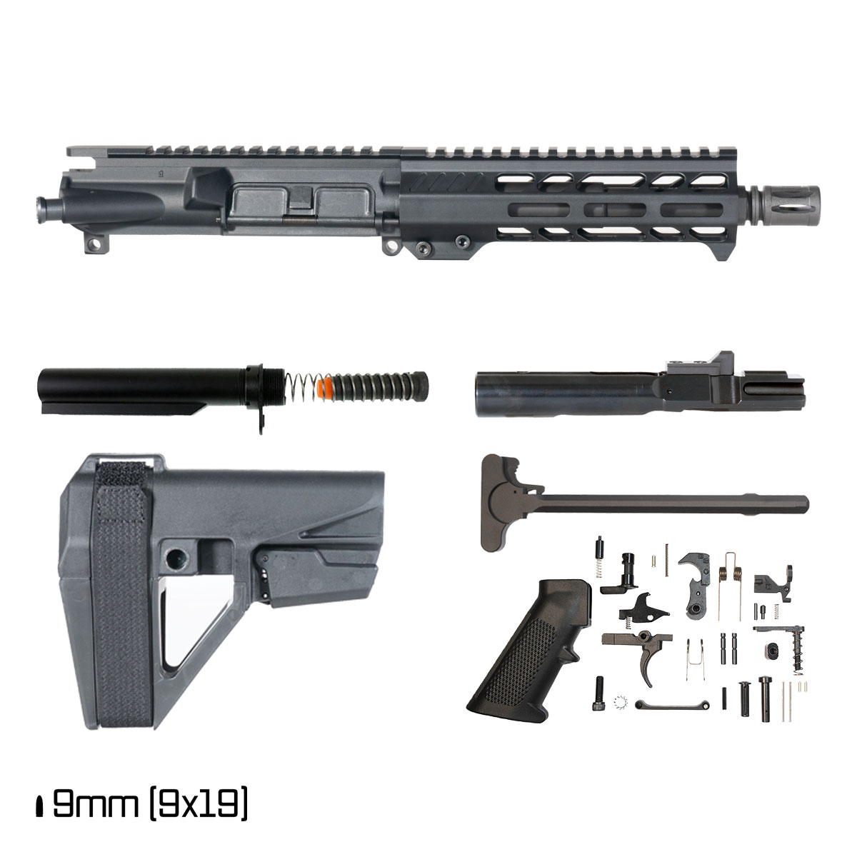Davidson Defense Backstop w/SBA5 Brace 7.5-inch 1:10 9MM AR-9 Freefloat M-Lok Handguard Pistol Full Build Kit