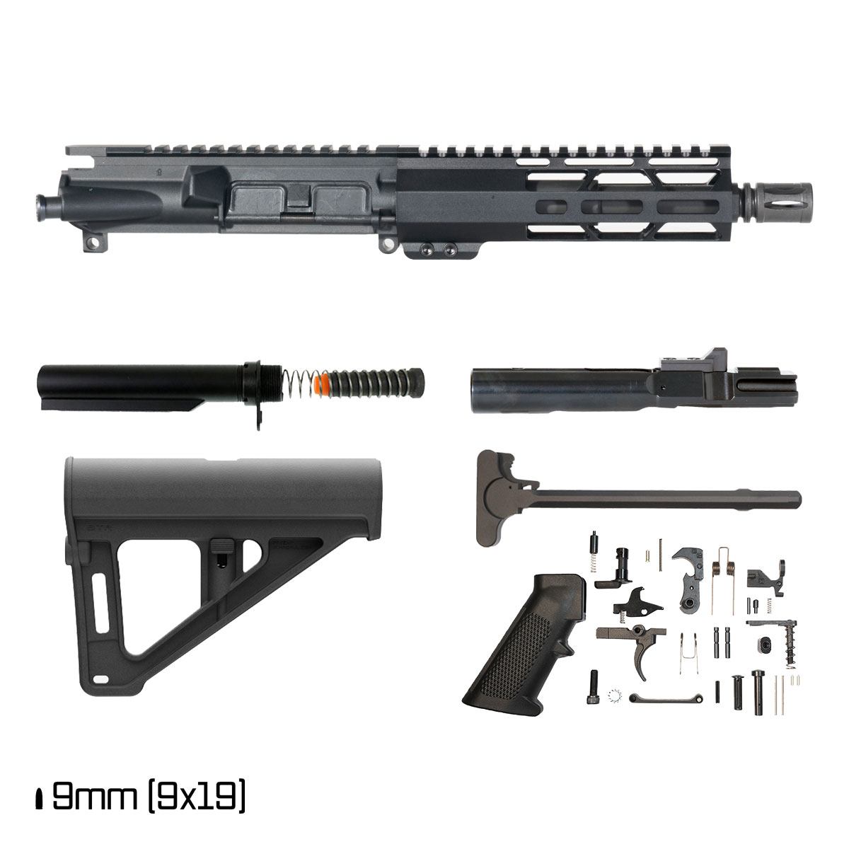 Davidson Defense Outrider w/Magpul BTR Brace 7.5-inch 1:10 9MM AR-9 Freefloat M-Lok Handguard Pistol Full Build Kit