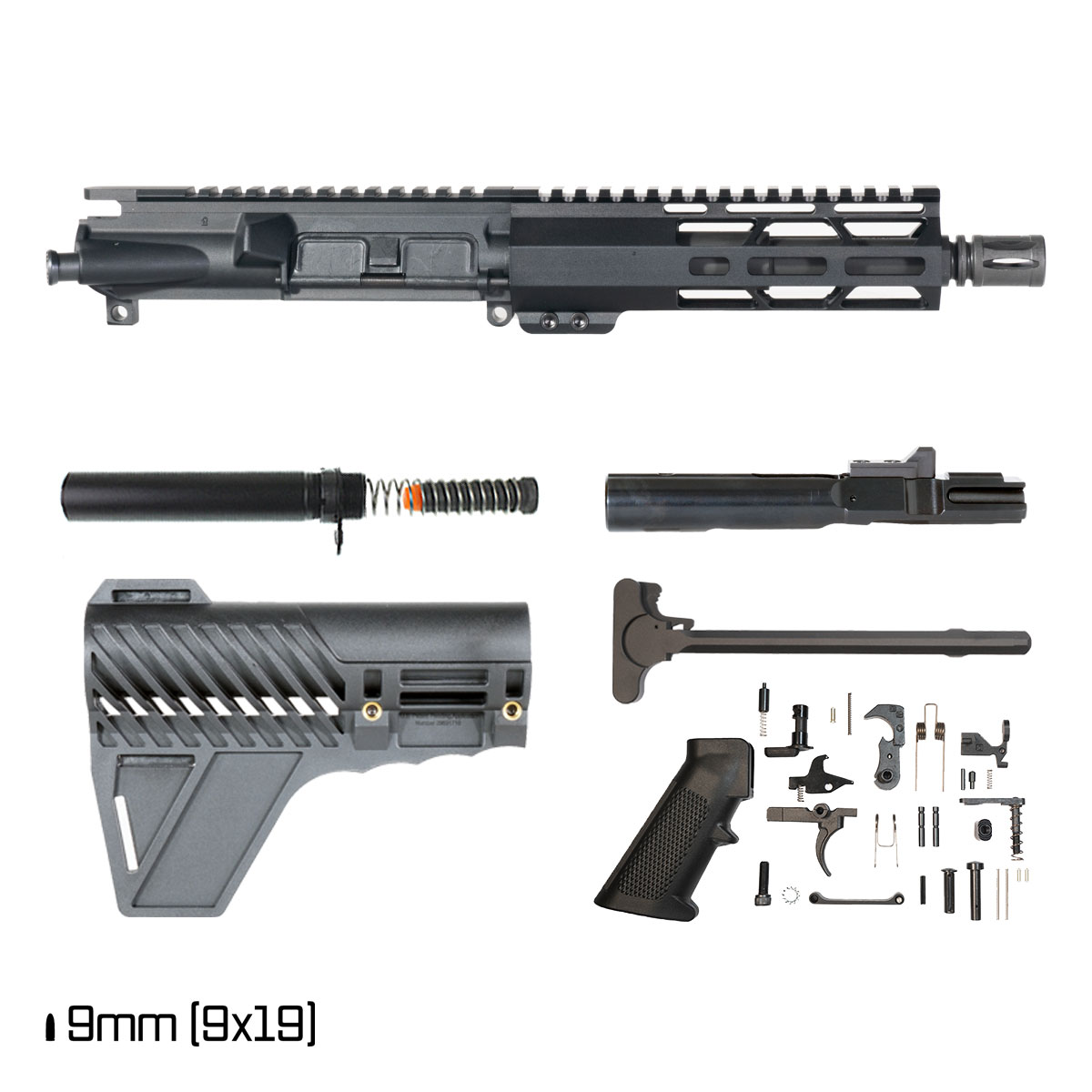 Davidson Defense Outrider w/Gauntlet Arms Brace 7.5-inch 1:10 9MM AR-9 Freefloat M-Lok Handguard Pistol Full Build Kit