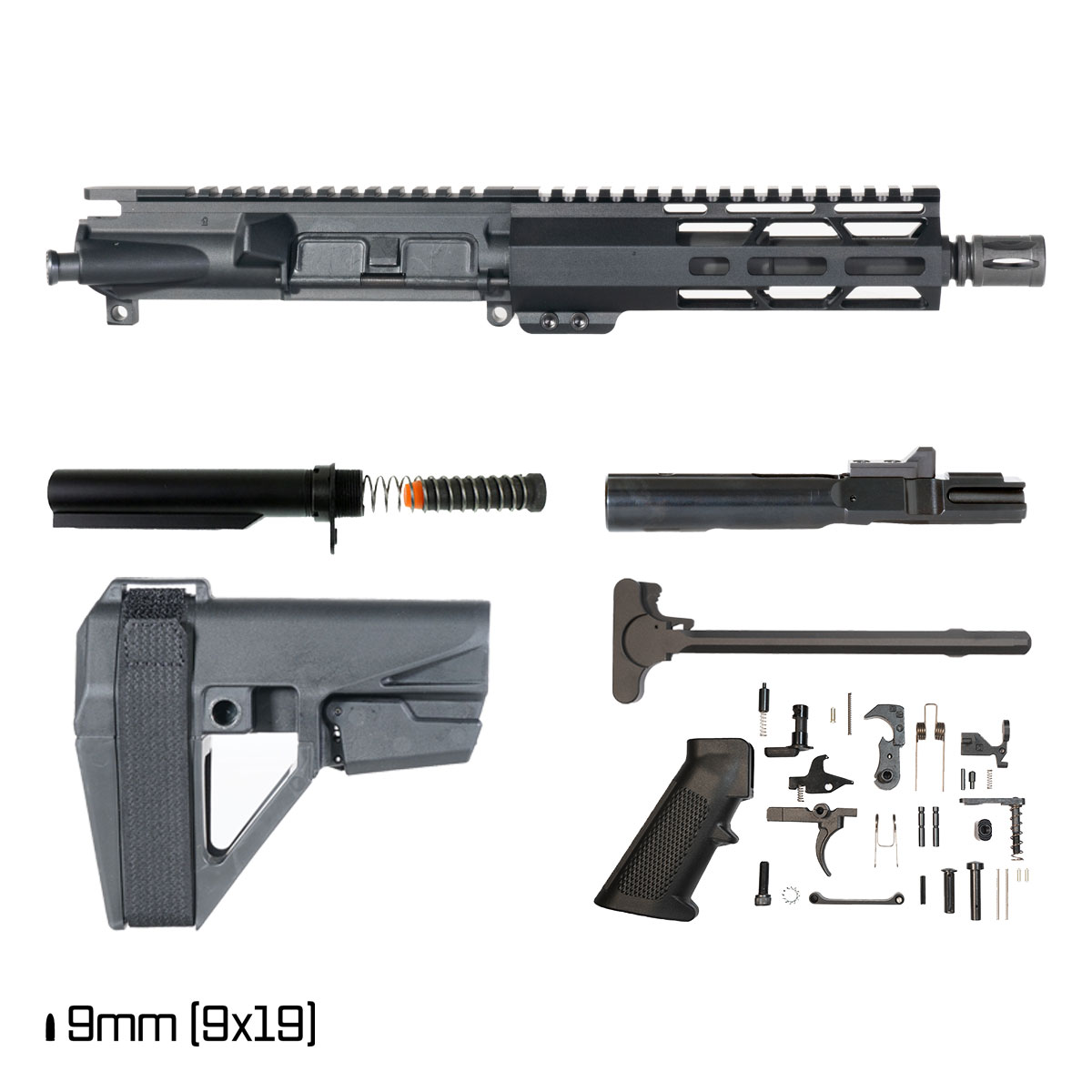 Davidson Defense Outrider w/SBA5 Brace 7.5-inch 1:10 9MM AR-9 Freefloat M-Lok Handguard Pistol Full Build Kit