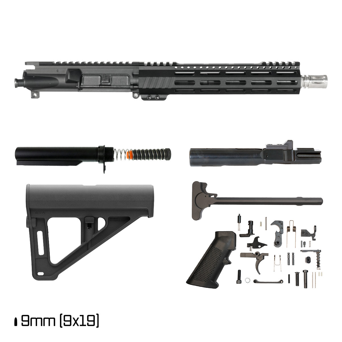 Davidson Defense Aegis Lightweight w/Magpul BTR Brace 10.5-inch 1:10 9MM AR-9 Freefloat M-Lok Handguard Pistol Full Build Kit