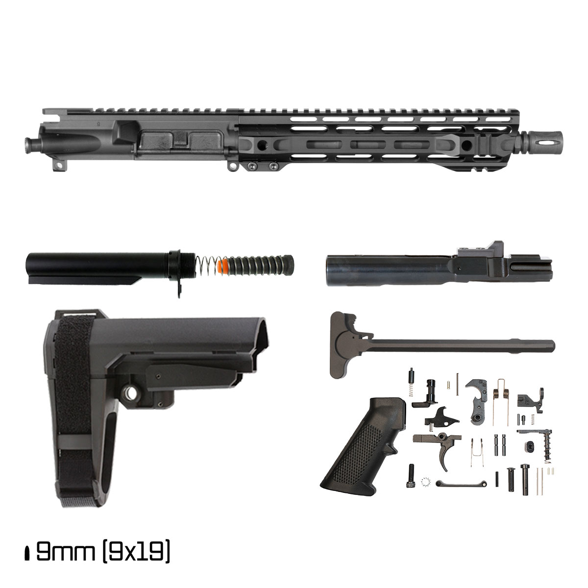 Davidson Defense Atriox w/SBA3 Brace 10.5-inch 1:10 9MM AR-9 Freefloat M-Lok Handguard Pistol Full Build Kit
