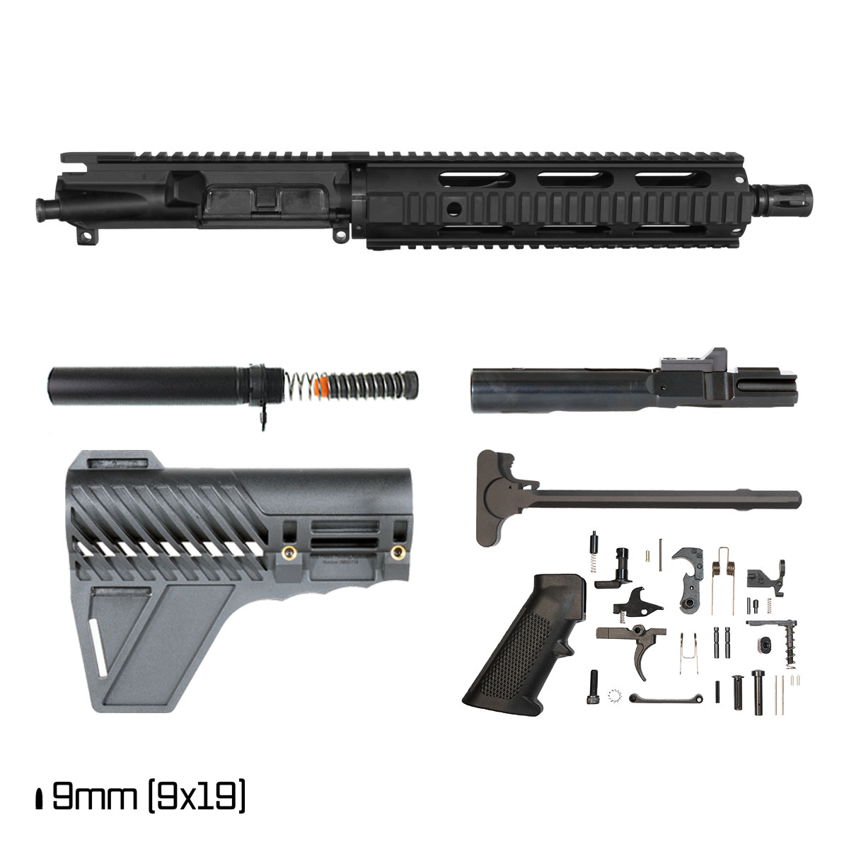 Davidson Defense Carapace w/Gauntlet Arms Brace 10.5-inch 1:10 9MM AR-9 Freefloat Quad-Rail Handguard Pistol Full Build Kit