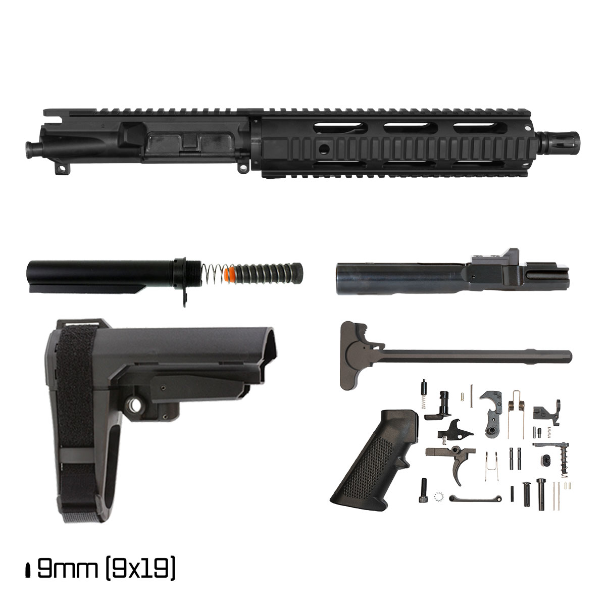 Davidson Defense Carapace w/SBA3 Brace 10.5-inch 1:10 9MM AR-9 Freefloat Quad-Rail Handguard Pistol Full Build Kit