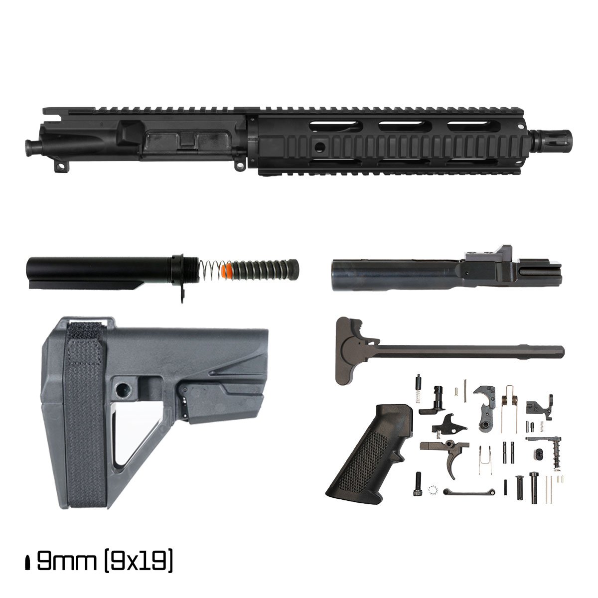 Davidson Defense Carapace w/SBA5 Brace 10.5-inch 1:10 9MM AR-9 Freefloat Quad-Rail Handguard Pistol Full Build Kit