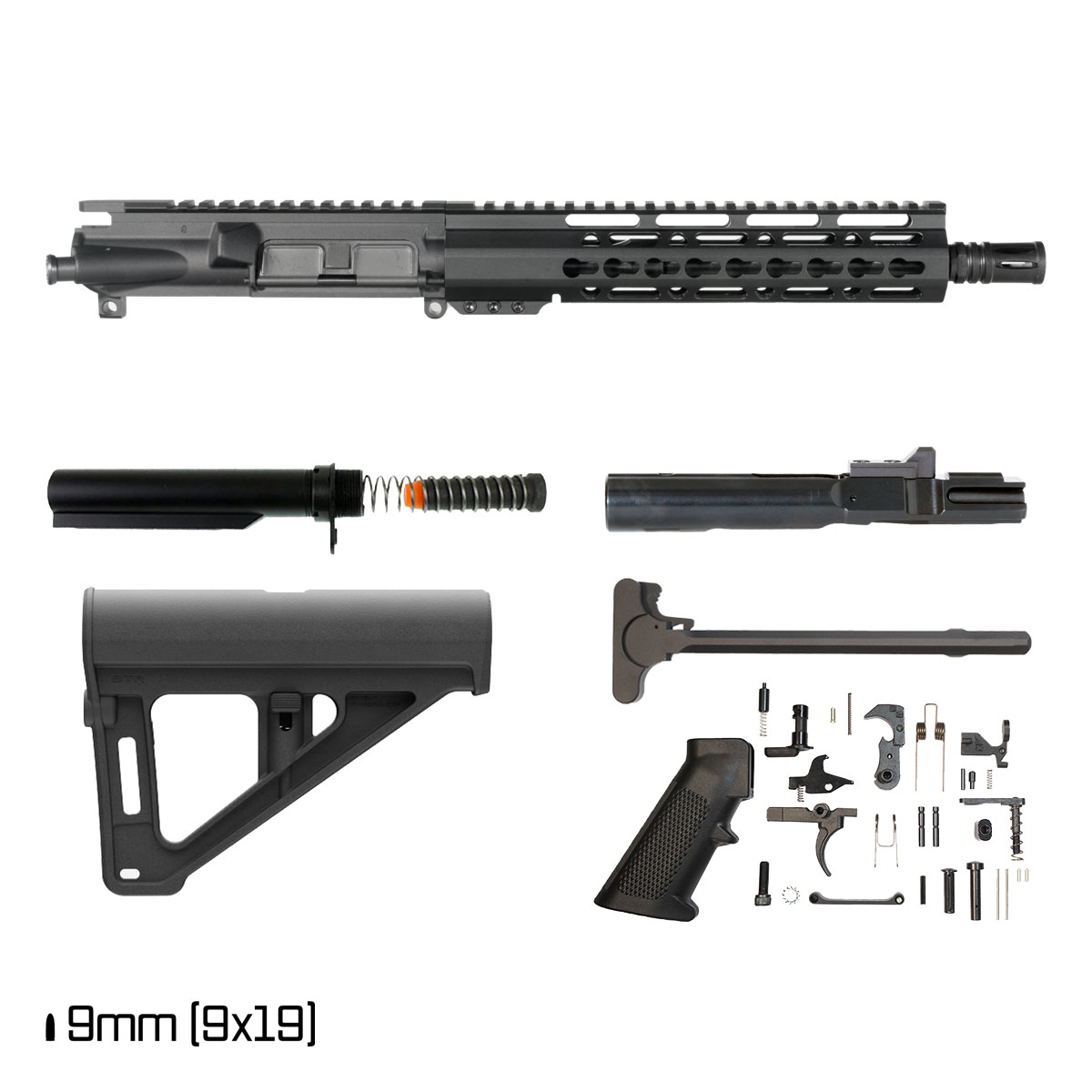 Davidson Defense Mutton Chops V2 w/Magpul BTR Brace 10.5-inch 1:10 9MM AR-15 Freefloat Keymod Handguard Pistol Full Build Kit