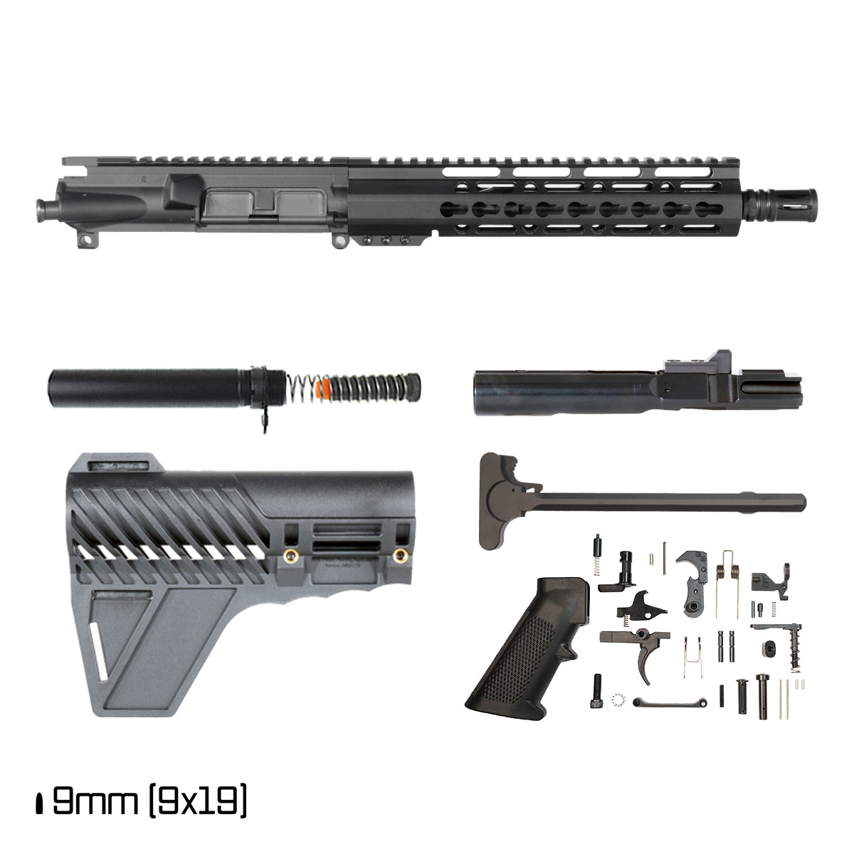 Davidson Defense Mutton Chops V2 w/Gauntlet Arms Brace 10.5-inch 1:10 9MM AR-15 Freefloat Keymod Handguard Pistol Full Build Kit