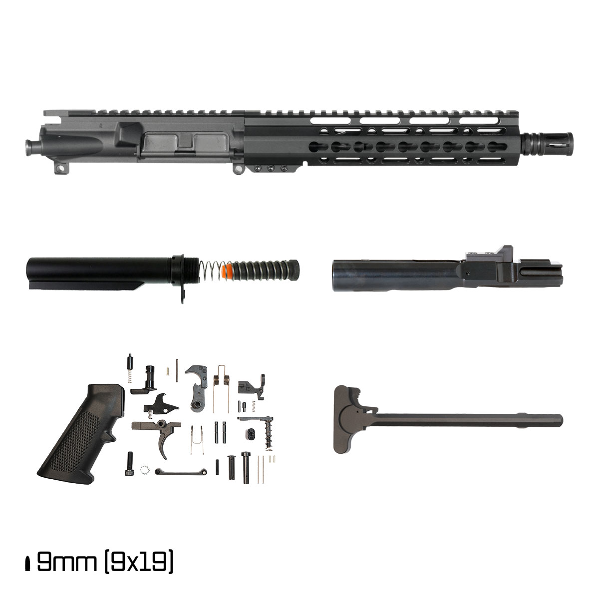 Davidson Defense Mutton Chops V2 10.5-inch 1:10 9MM AR-15 Freefloat Keymod Handguard Pistol Full Build Kit, SBR Ready