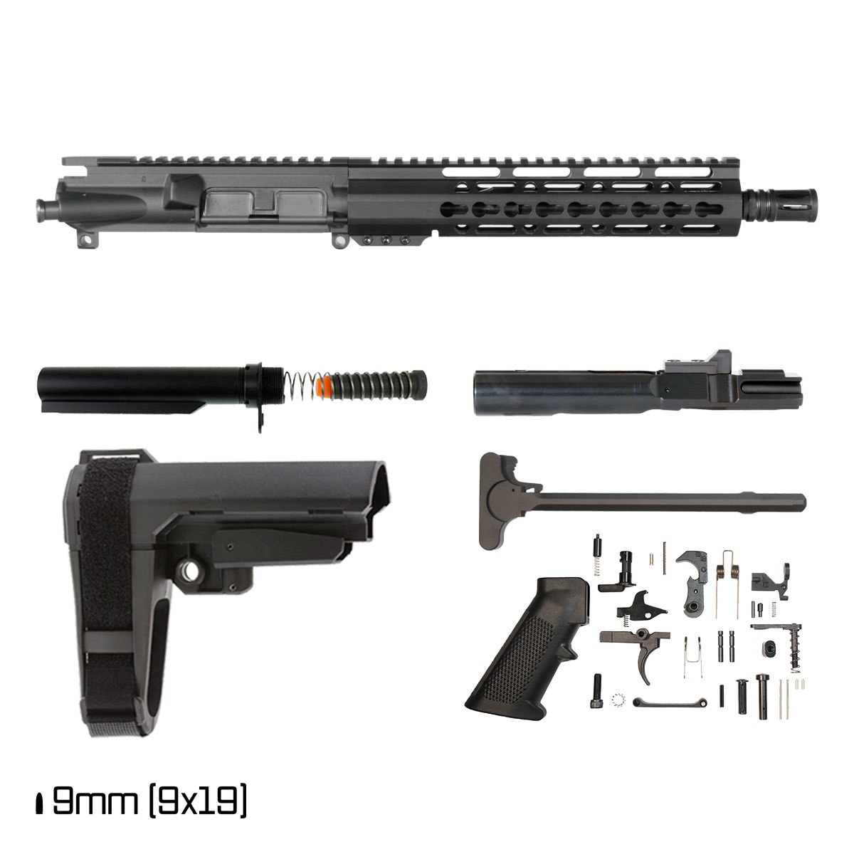 Davidson Defense Mutton Chops V2 w/SBA3 Brace 10.5-inch 1:10 9MM AR-15 Freefloat Keymod Handguard Pistol Full Build Kit
